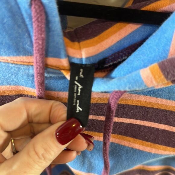 👚 Urban Outfitters Cropped Hooded Sweatshirt Out From Under Striped - Sz Small - Picture 4 of 5